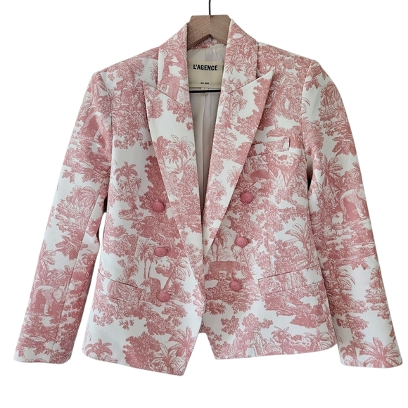 L'Agence Rose Tan Tropical Toile Print Brooke Blazer - Picture 2 of 12